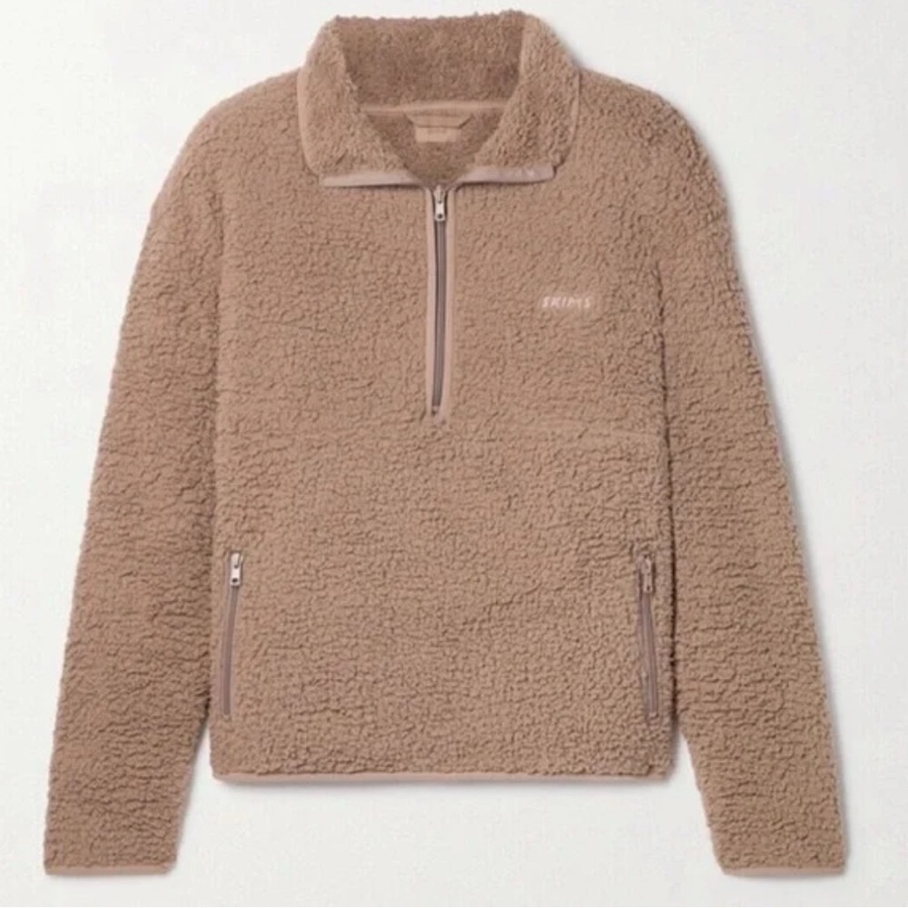 Skims Women’s Teddy Bear Fleece Quarter Zip Sweatshirt 3XL EUC Tiger’s Eye Tan